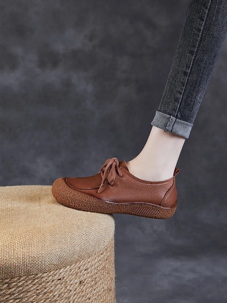 Women Casual Autumn Soft Leather Strap Flat Shoes